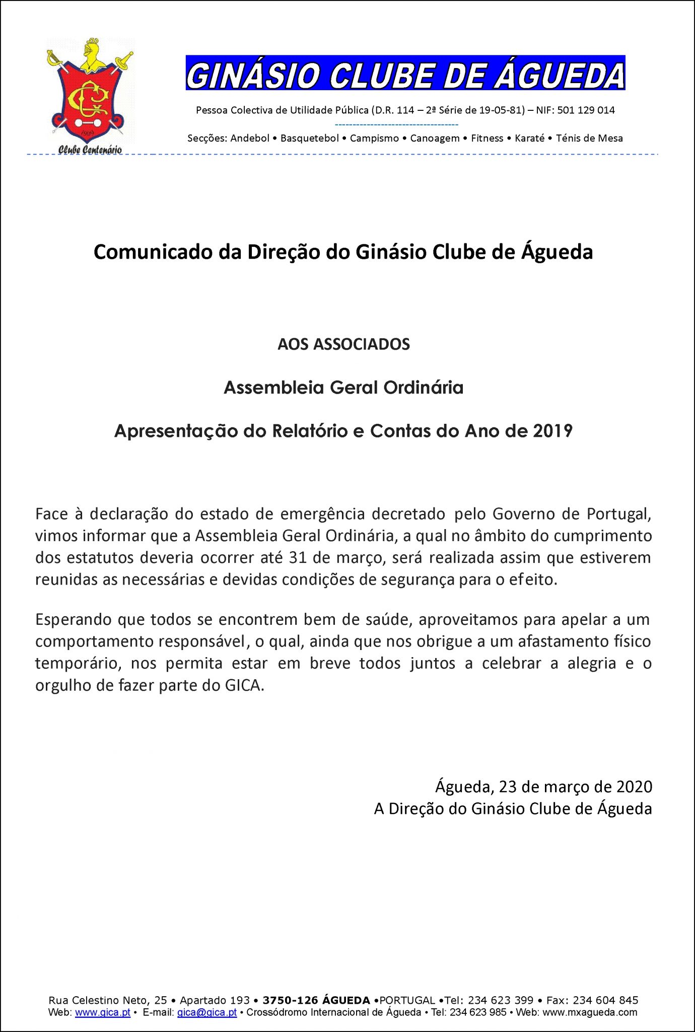 Comunicado da Direção